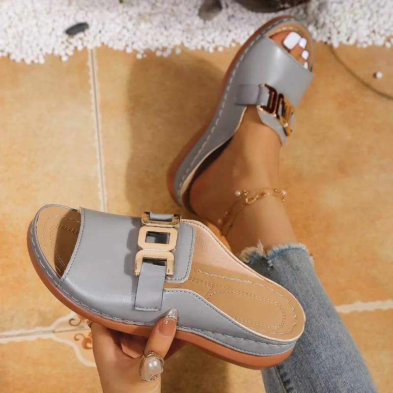 Women's Platform Slippers Metallic Open Heel Sandals Summer Beach — image 9