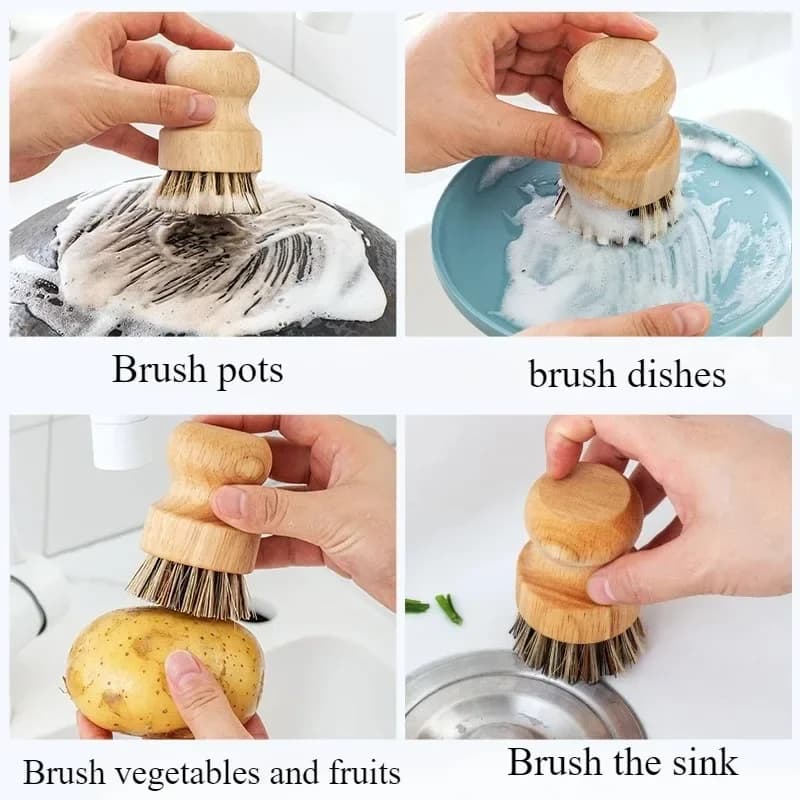 2 Pcs Wooden Dish Brush Kitchen Cleaning Brush Natural Sisal Coconut — image 4