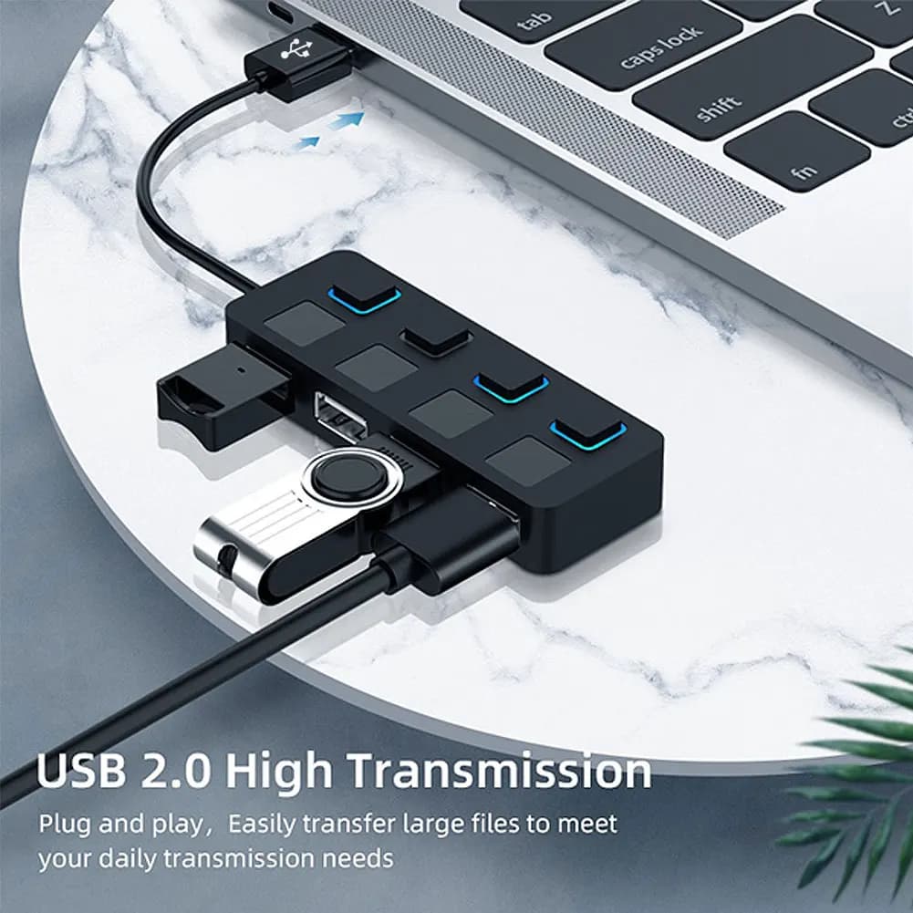 USB 2.0 Hub 4 Ports On/Off Switch 480Mbps Fast Data Adapter Splitter UK — image 2