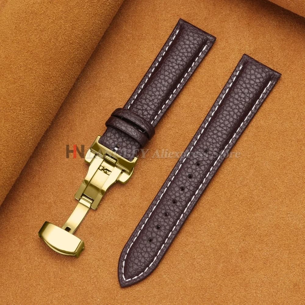 Calfskin Watch Band Leather Strap Butterfly Buckle 12-24mm New Litchi Grain New — image 19