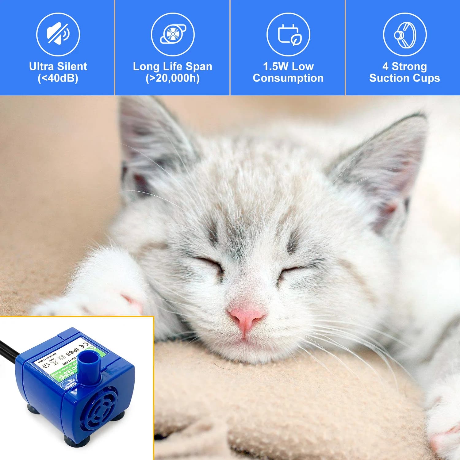 Cat Water Dispenser Pump USB Replacement Submersible Motor New Pet Stainless Pet — image 6