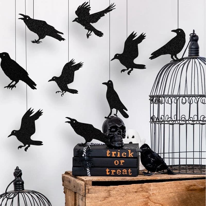 Halloween Black Crow Hanging Banner Garland Birdcage Paper Pendant Ornament — image 4