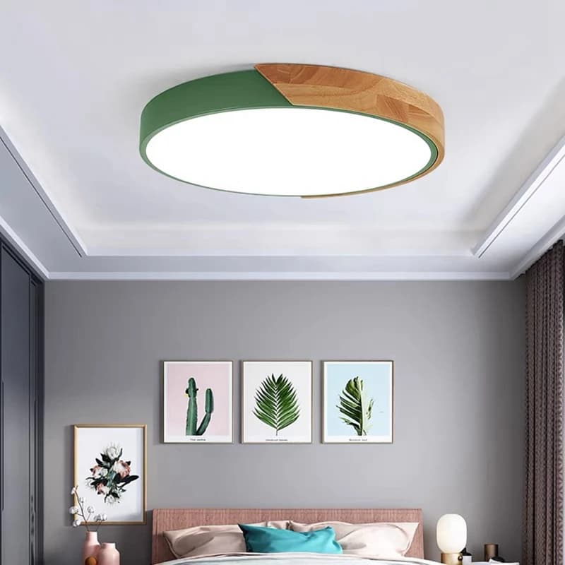 LED Ceiling Light Modern Chandelier Round Wood Fixture Living Room Bedroom — image 5
