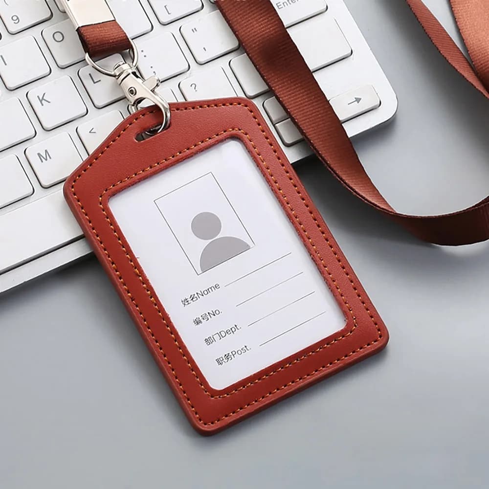 Leather ID Card Holder With Neck Lanyard Badge Work New High Quality Genuine New — image 9