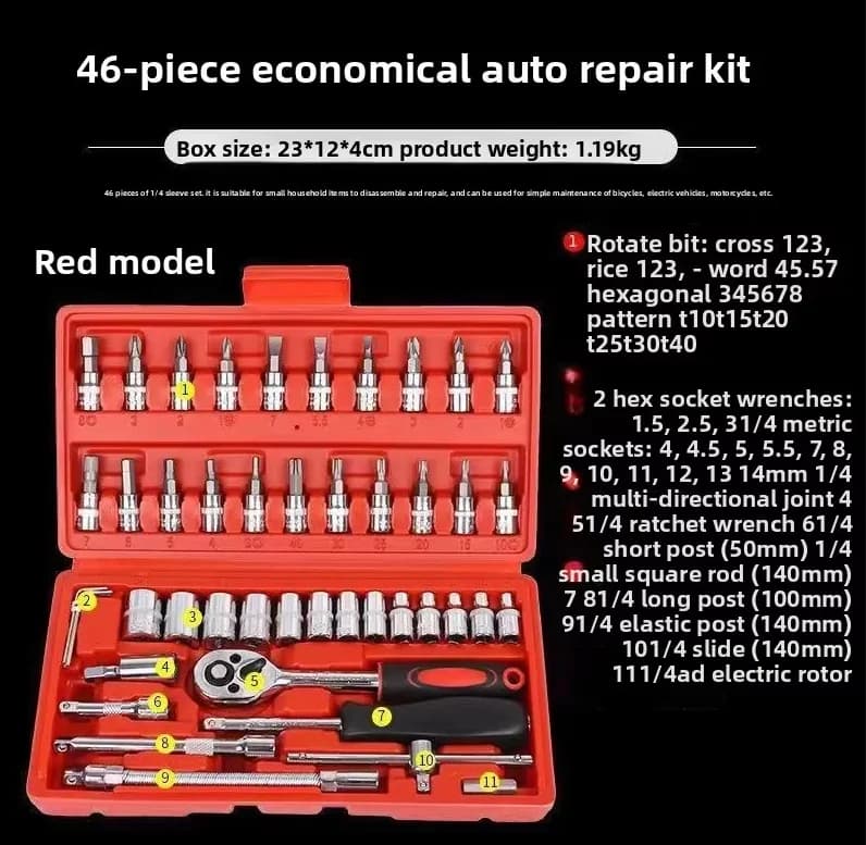 46 Pc Auto Maintenance Socket Set Ratchet Wrench Vehicle Repair Tool Kit — image 7