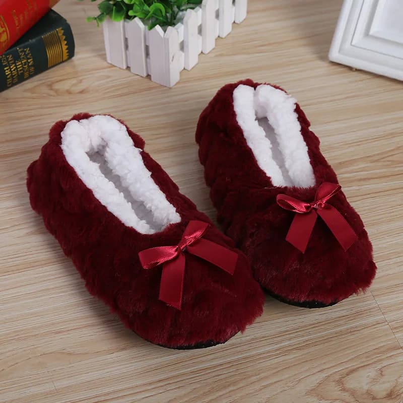 Women's Fluffy Slippers Winter Warm Plush Fur with Bow Non-Slip Indoor House Grip Sole — image 12