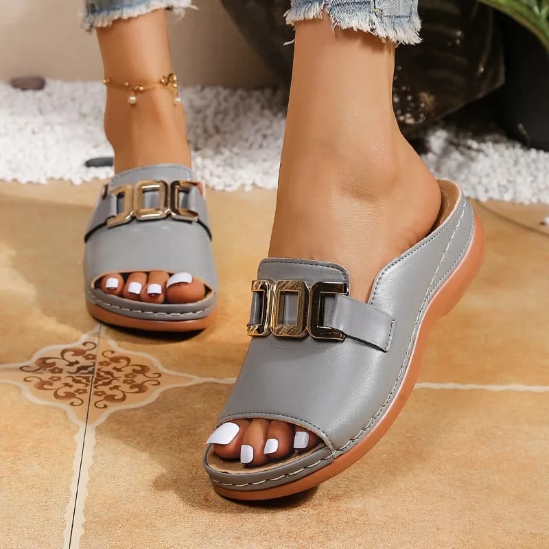 Women's Platform Slippers Metallic Open Heel Sandals Summer Beach — image 5