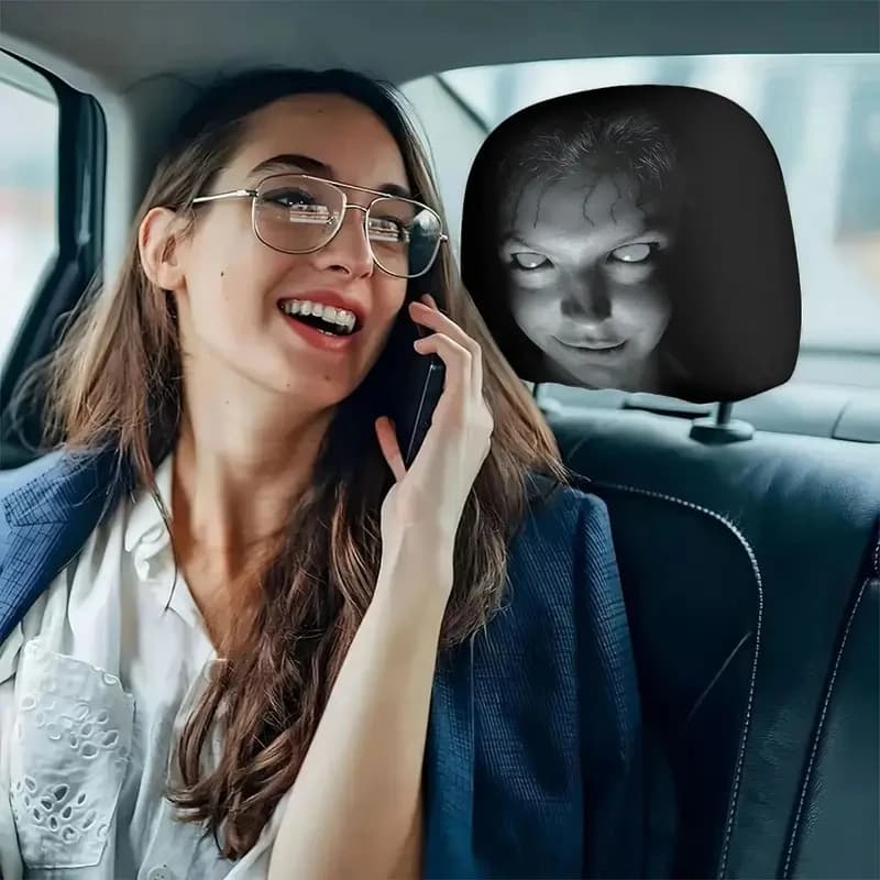 Car Headrest Covers Halloween Horror Face Print Universal Elastic 2 Pcs UK — image 4