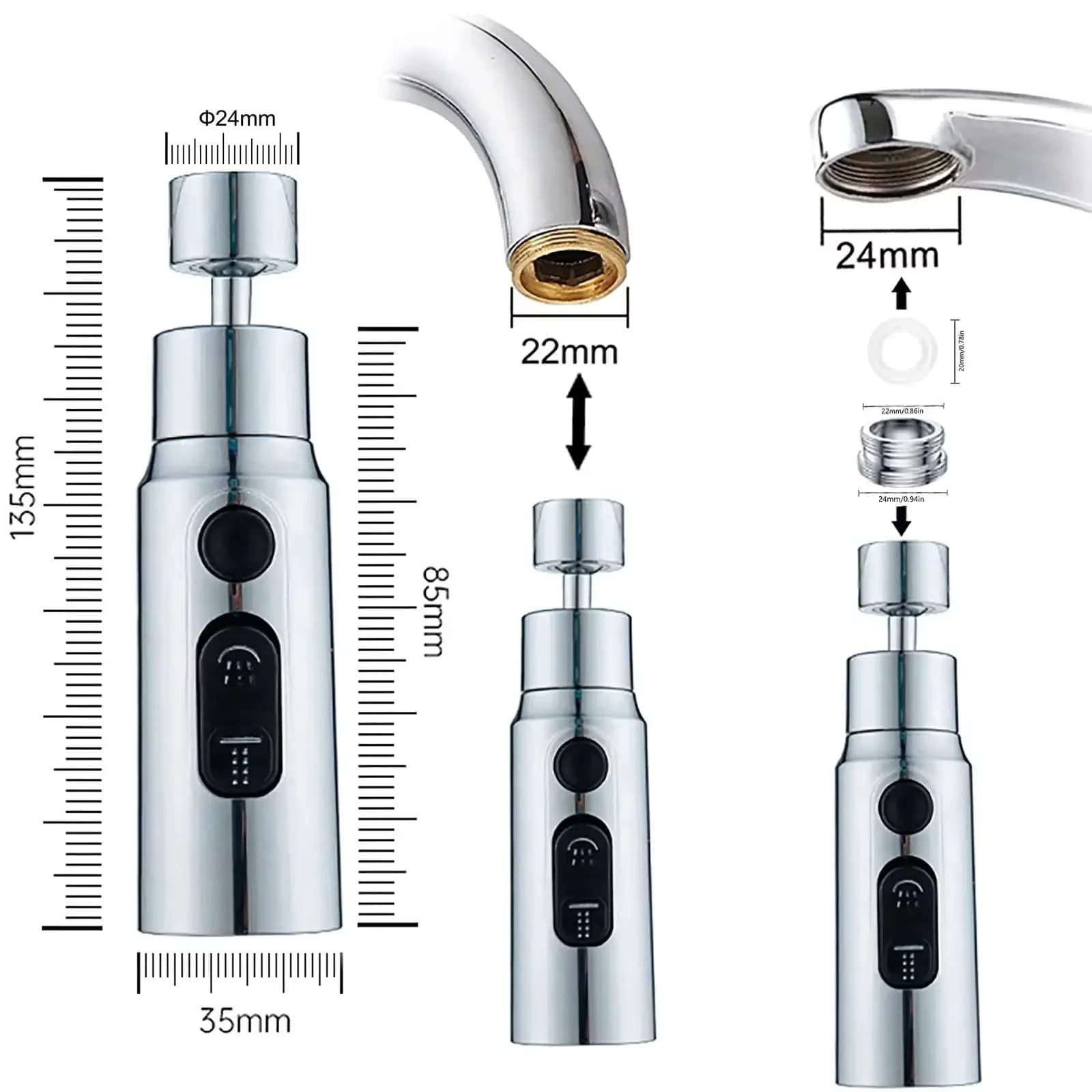 Kitchen Faucet Aerator 3 Modes Anti-Splash Tap Sprayer Booster for Kitchen Bathroom — image 6