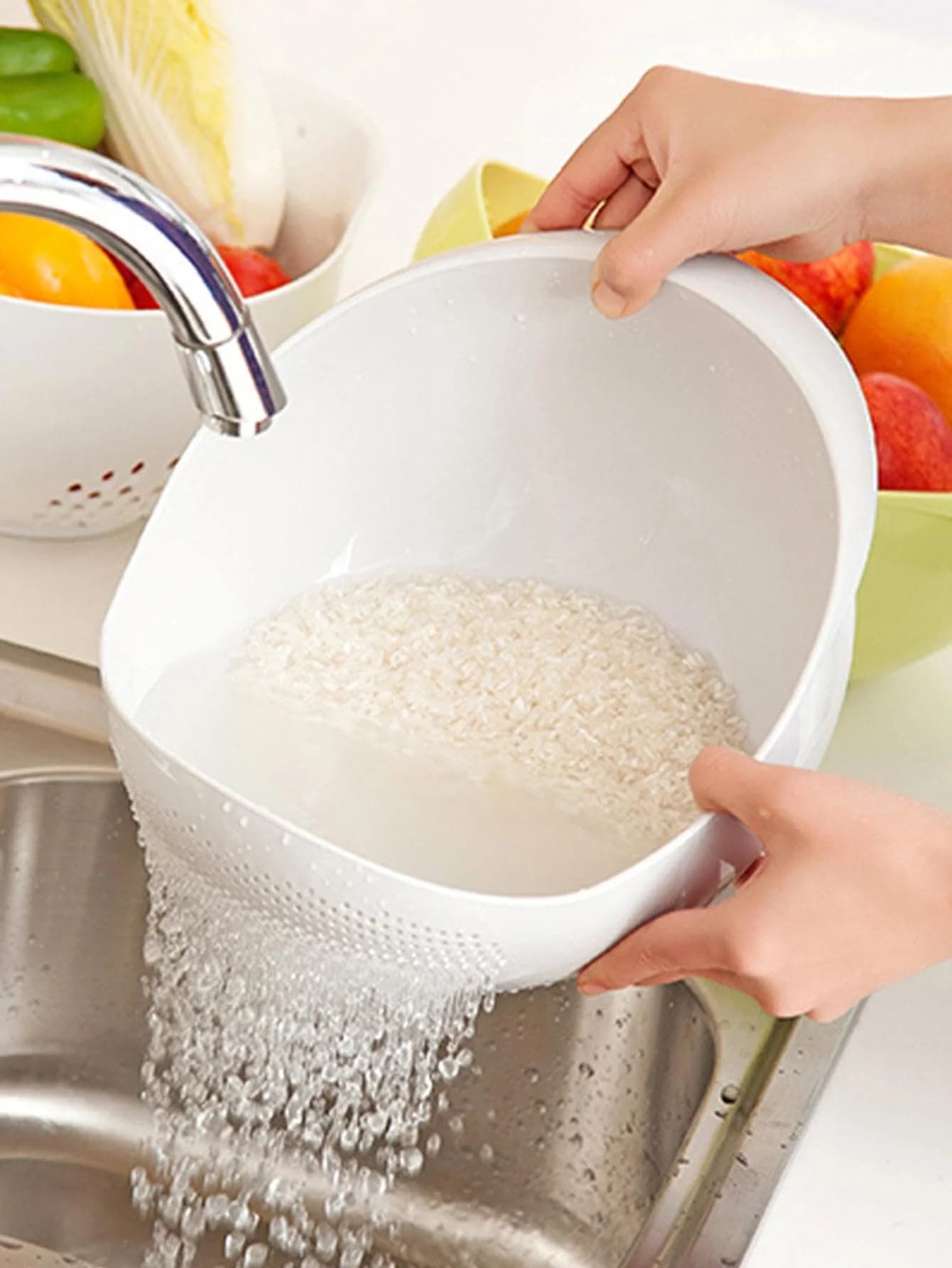 3 Pcs Colander Rice Bowl Drain Basket Fruit Washing Kitchen Organiser — image 6