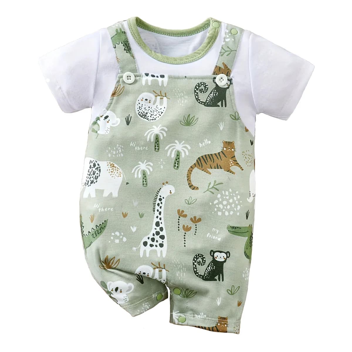 Infant Zoo Animal Print Romper Baby Boy Newborn Bodysuit Short Sleeve UK — image 7