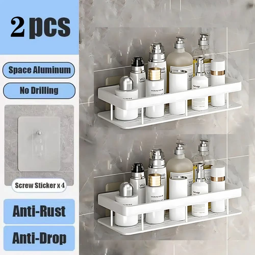 No-Drill Wall Mounted Bathroom Shelf Shower Rack for Shampoo Bottles — image 8