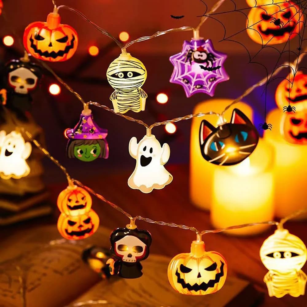 Halloween LED String Lights Pumpkin Ghost Spider Web Hanging Fairy Light Lamp UK