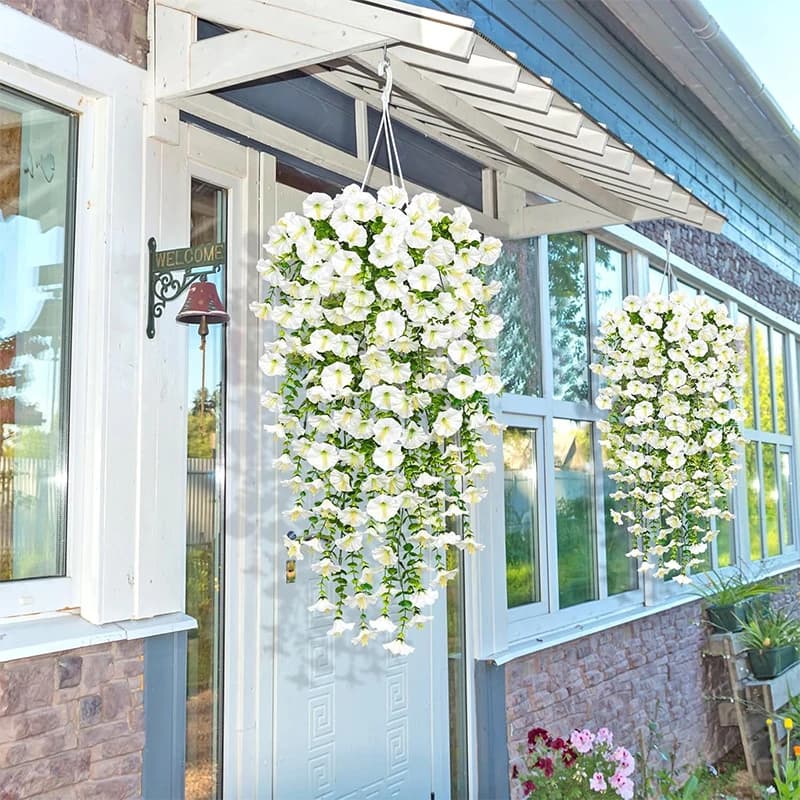 Artificial Morning Glory Hanging Vine Flowers 75cm Faux Plant Decor White | 2 Pcs — image 2