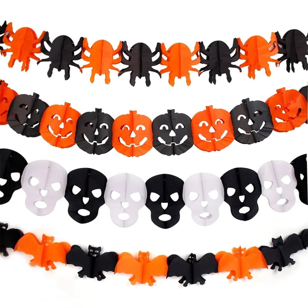 Halloween Paper Banner Spider Pumpkin Ghost Bat Paper Chain Garland Decoration