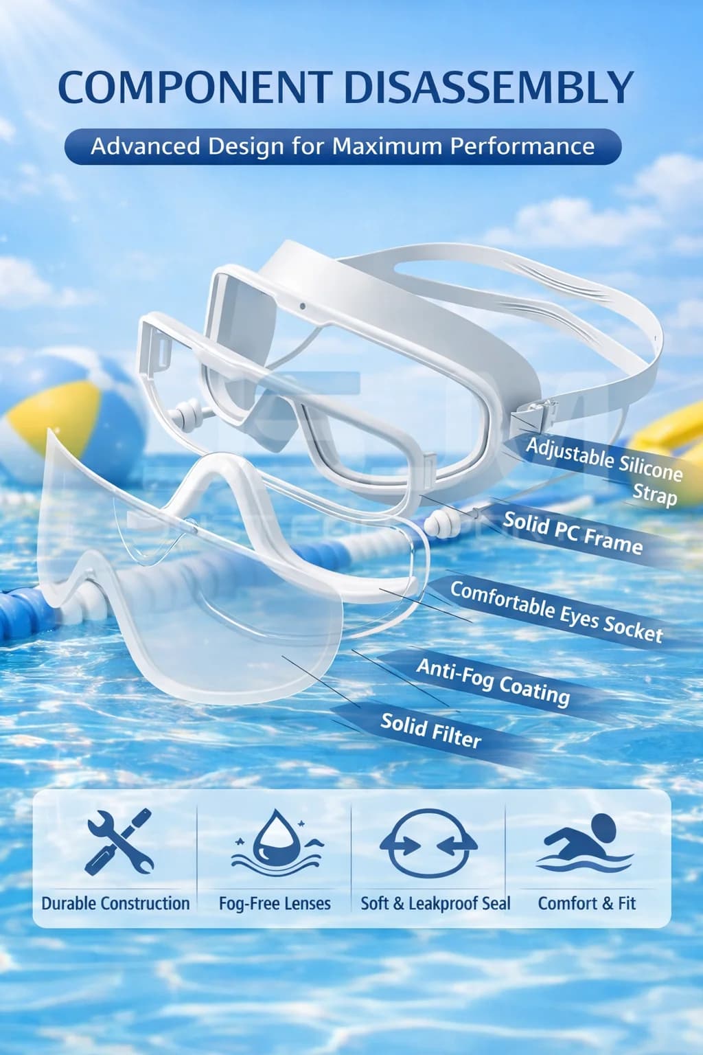 Adult Swimming Goggles Professional HD Wide View Anti-Fog UV Protection — image 2
