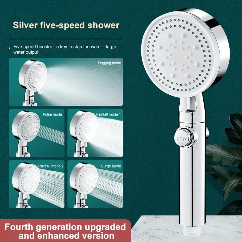 High Pressure Shower Head Set 5 Modes Water Saving with One-Touch Stop — image 8