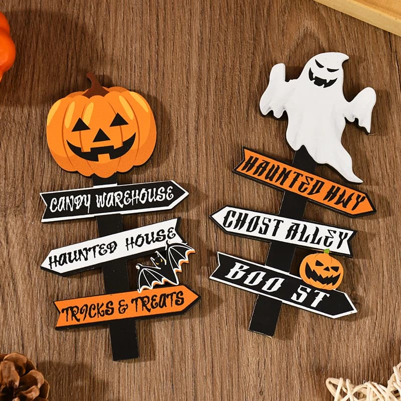 Halloween Wooden Ornament Ghost Pumpkin Skull Horror Desktop Decoration — image 4