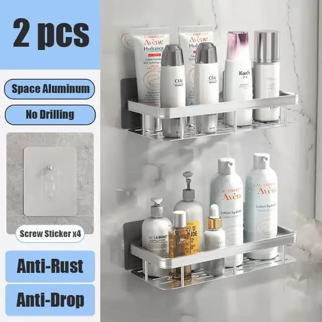 No-Drill Wall Mounted Bathroom Shelf Shower Rack for Shampoo Bottles — image 17