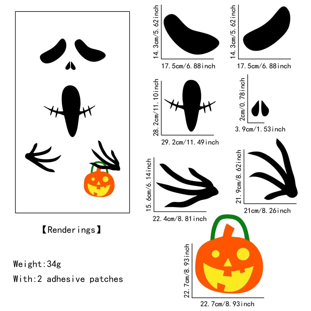 Halloween Window Stickers Door Decor Skeleton Pumpkin Ghost Witch Hand Room — image 12