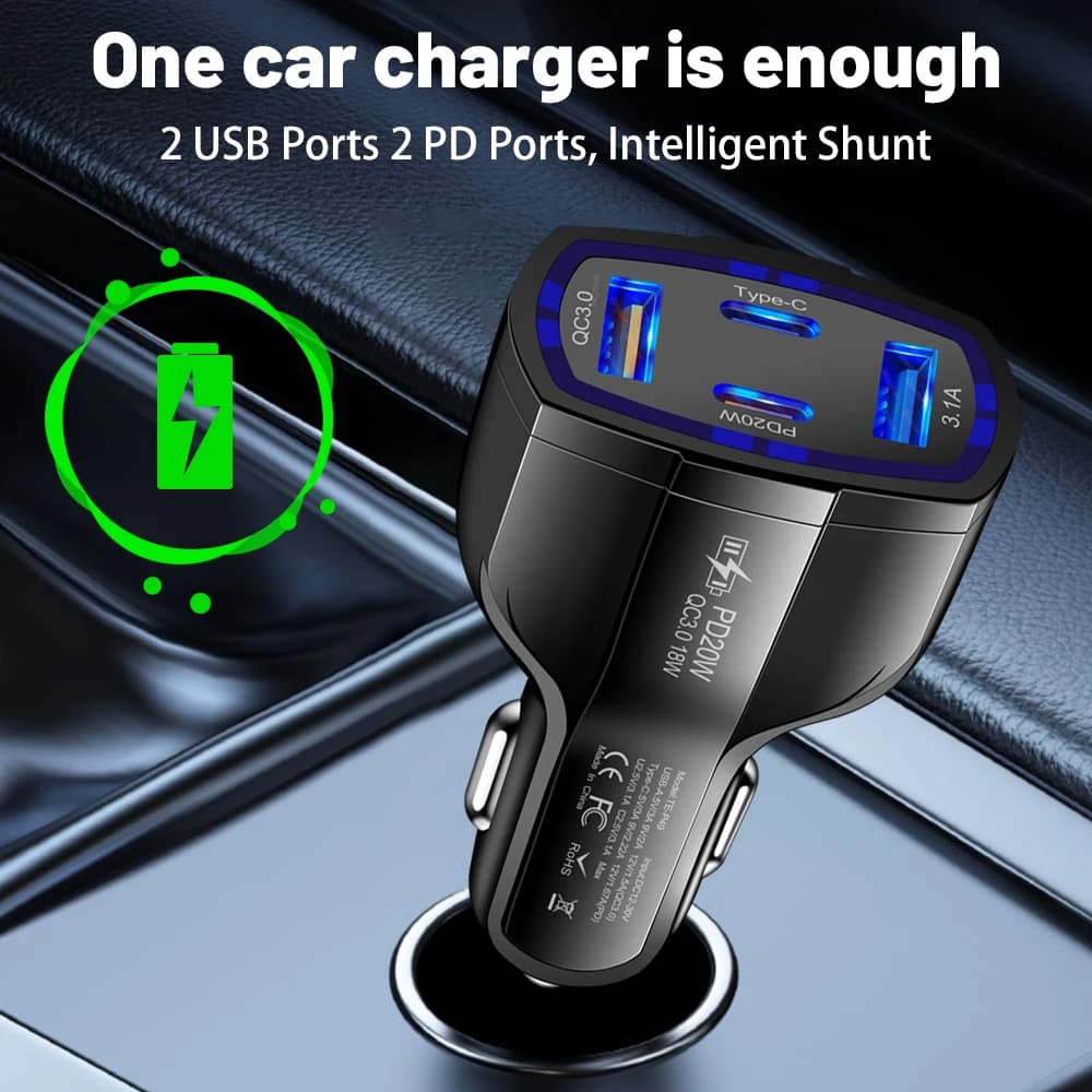 38W PD Type-C Car Charger QC3.0 USB Fast Charge Multi-Port New Charging One for — image 4