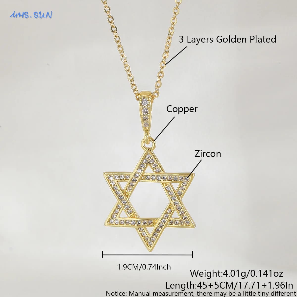 Zircon Hexagram Star of David Pendant Necklace Gold Silver Inlaid — image 10