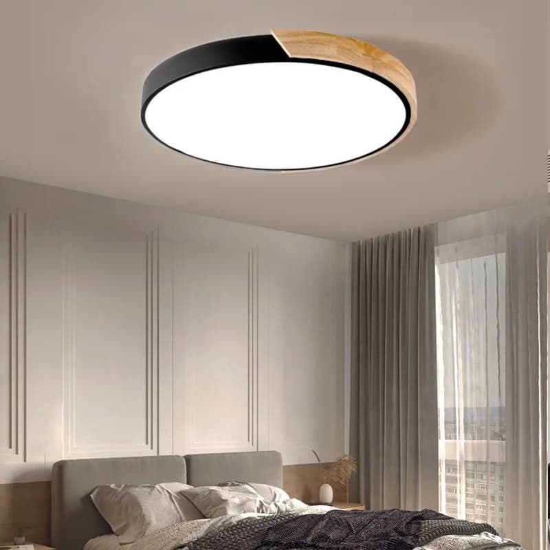LED Ceiling Light Modern Chandelier Round Wood Fixture Living Room Bedroom — image 2