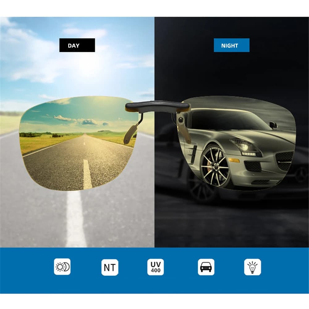 Clip On Sunglasses Polarised UV400 Anti Glare Night Vision Driving Square UK — image 2