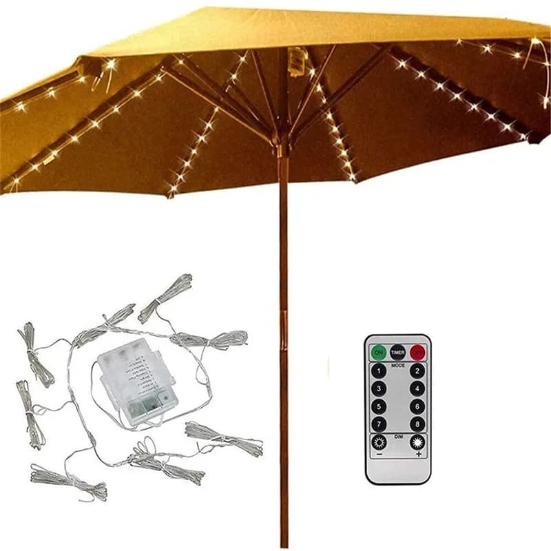 LED String Lights Patio Umbrella 8 Mode Remote Control Solar New Lighting with U — image 7