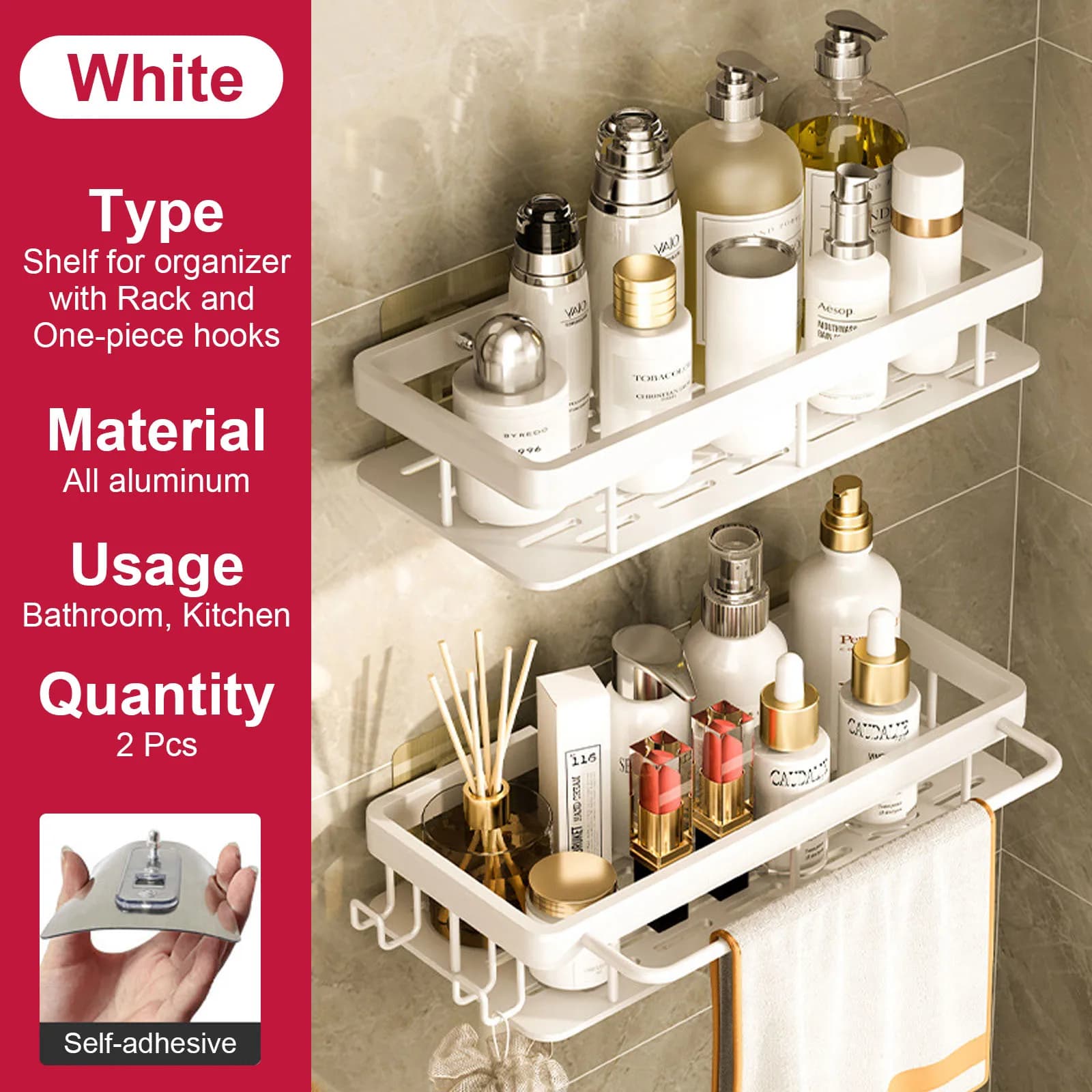 No Drill Shower Corner Shelf Wall Mounted Bathroom Rack for Shampoo Storage — image 12