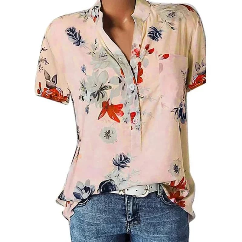 Women's Casual V-Neck Short Sleeve Blouse Shirt Loose Fit Plus Size Printing — image 7