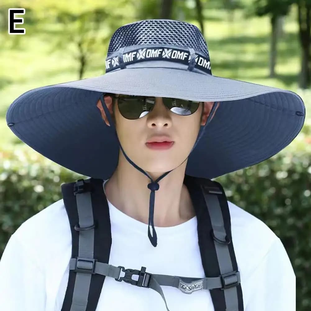 Wide Brim Sun Hat 15cm UV Protection Fishing Hat Mesh Summer Cap Men Women — image 7