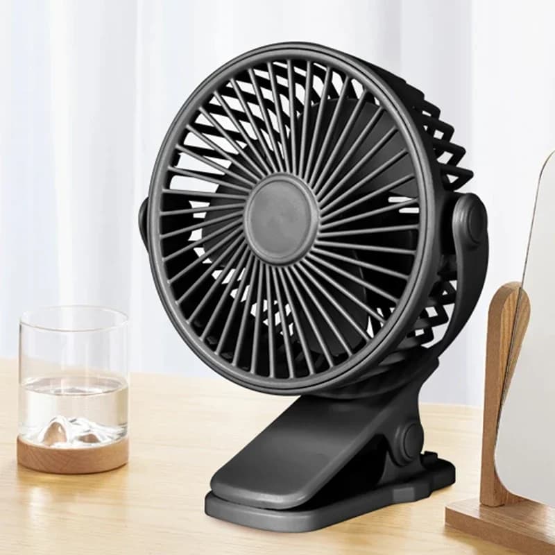 USB Rechargeable Clip-On Table Fan Portable Mini Desk Fan with Night Light