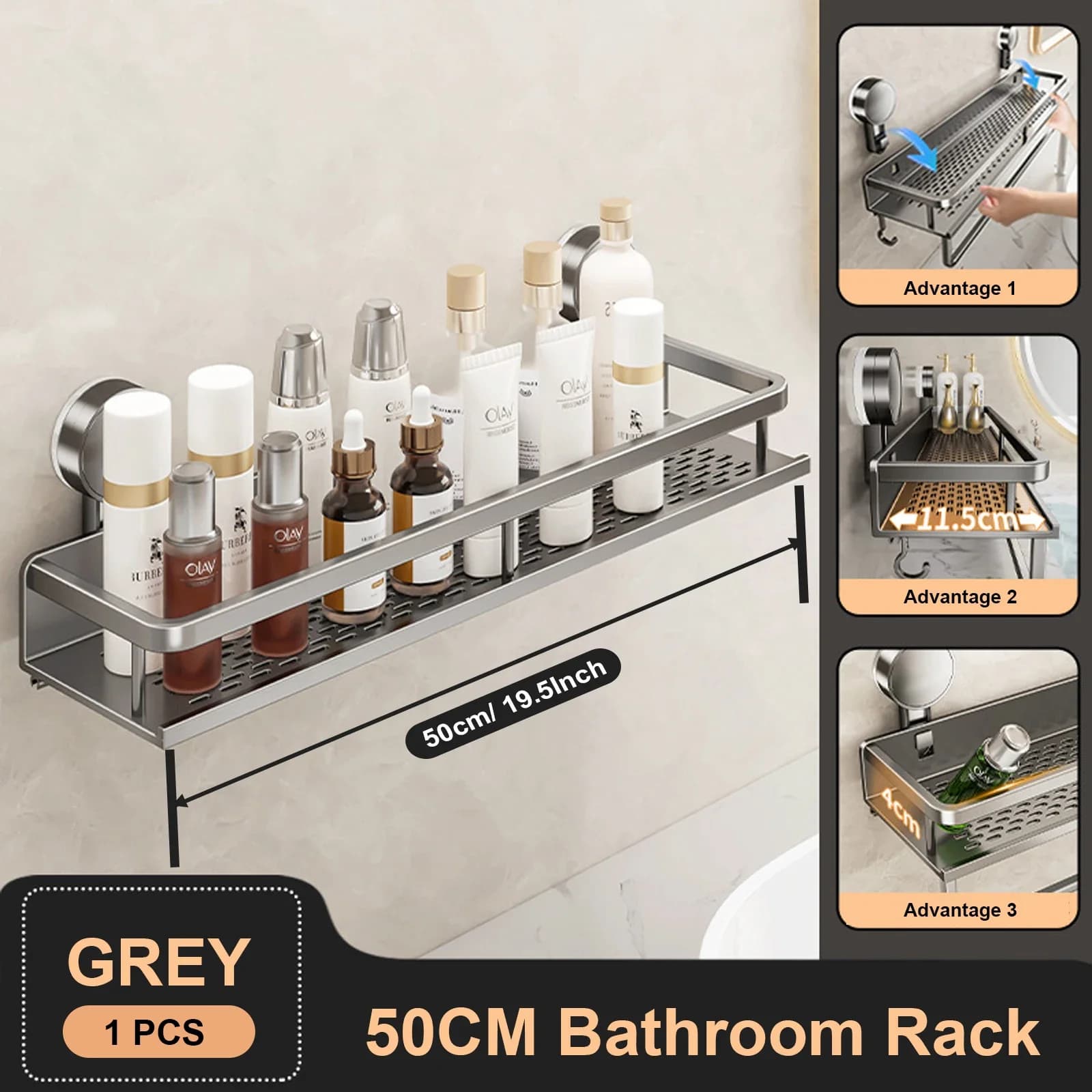 No-Drill Bathroom Suction Cup Shelf Storage Rack Wall Hanging — image 7
