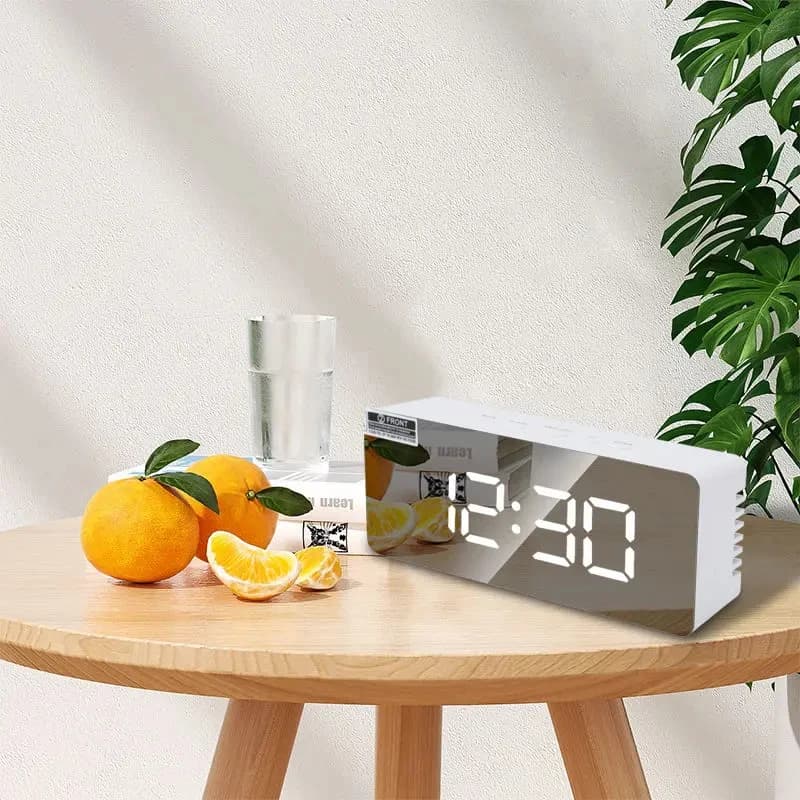 Modern LED Mirror Digital Alarm Clock Desktop Electronic Display for Bedroom — image 3