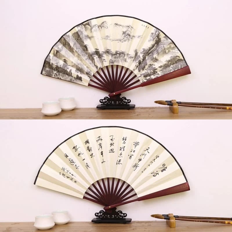 Retro Folding Silk Hand Fan Chinese Style Bamboo Handle Decorative — image 4