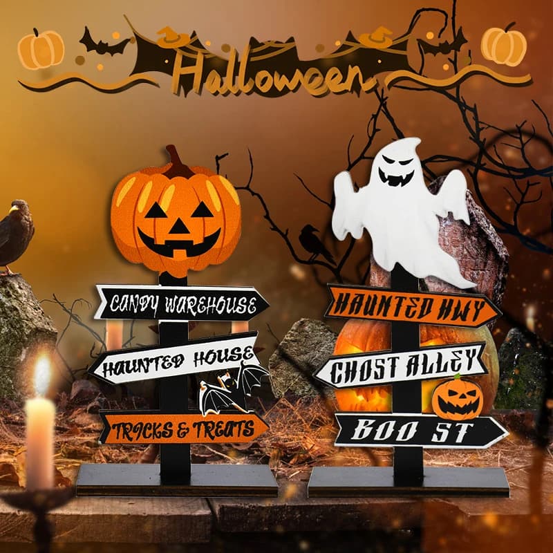 Halloween Wooden Ornament Ghost Pumpkin Skull Horror Desktop Decoration — image 3
