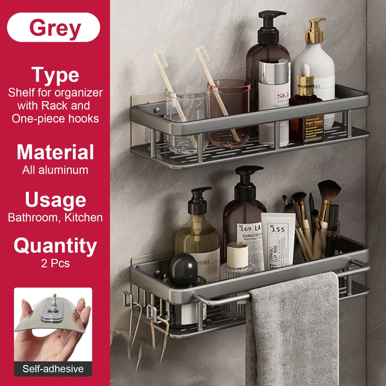 No Drill Shower Corner Shelf Wall Mounted Bathroom Rack for Shampoo Storage — image 22