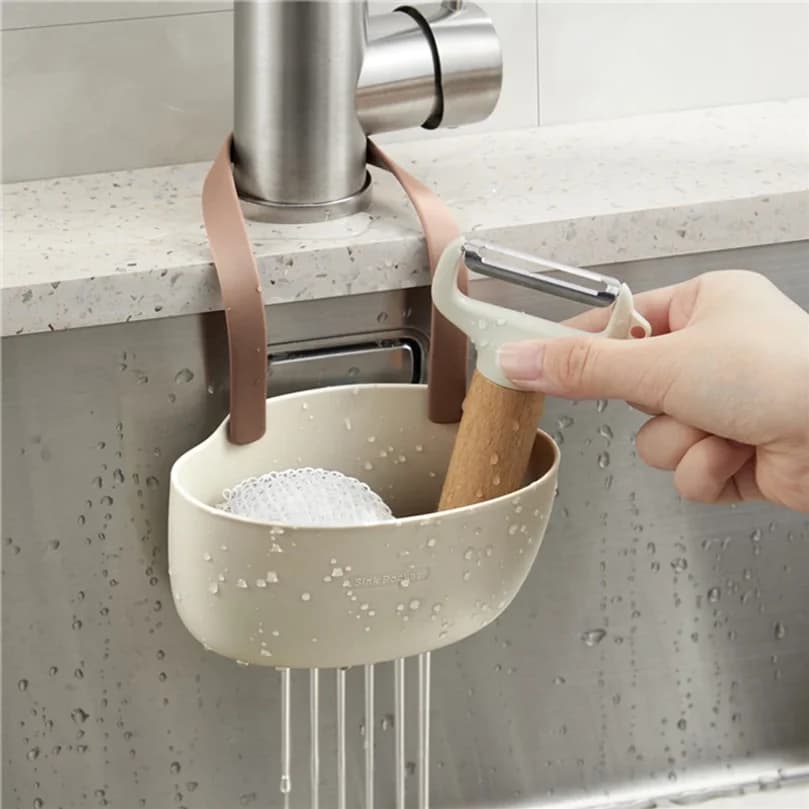 Kitchen Sink Holder Hanging Drain Basket Adjustable Rack for Soap Sponge Faucet — image 2