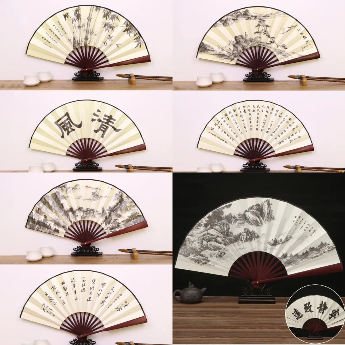 Retro Folding Silk Hand Fan Chinese Style Bamboo Handle Decorative