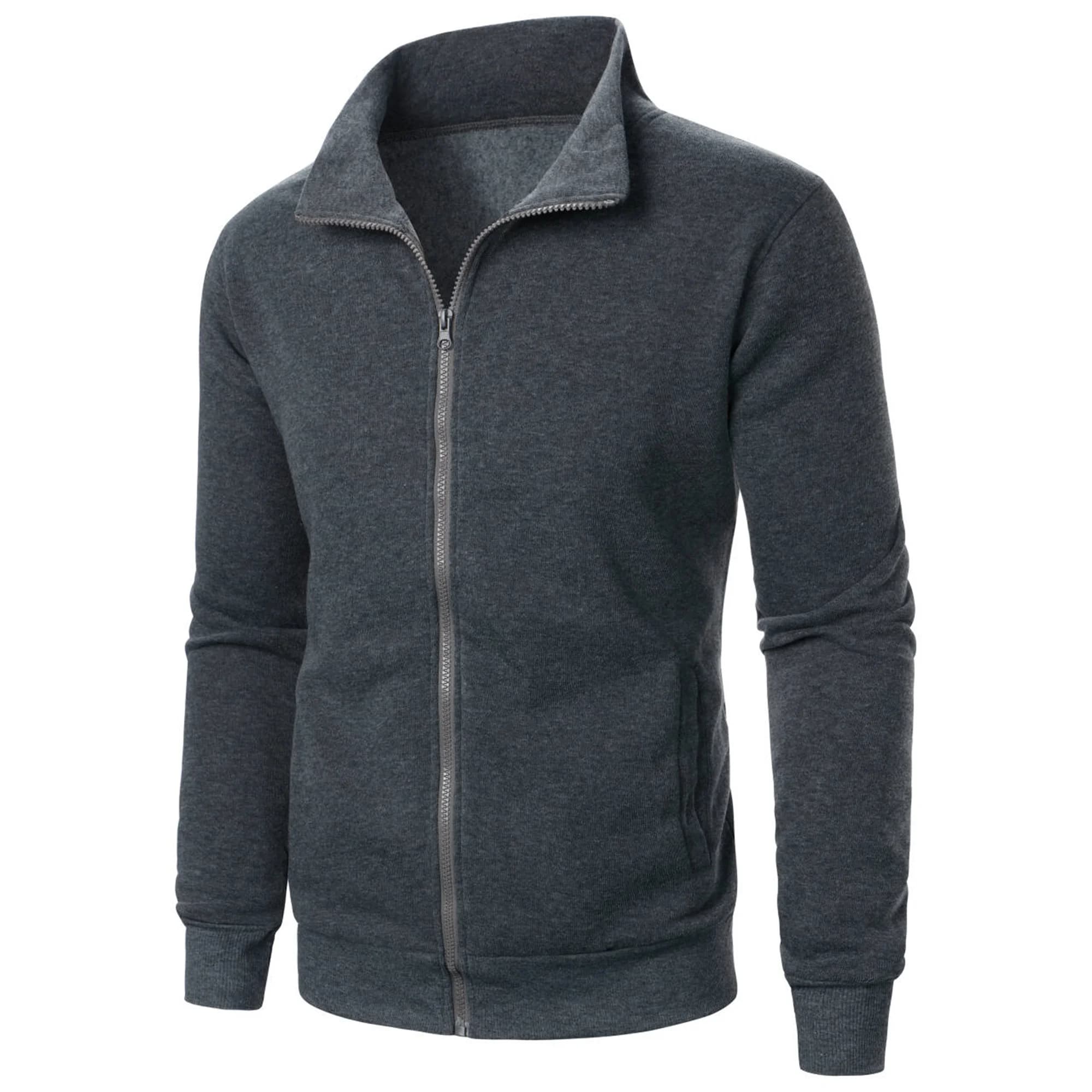 Men's Casual Sports Jacket Zip Stand Collar Solid Colour Lightweight Top — image 2