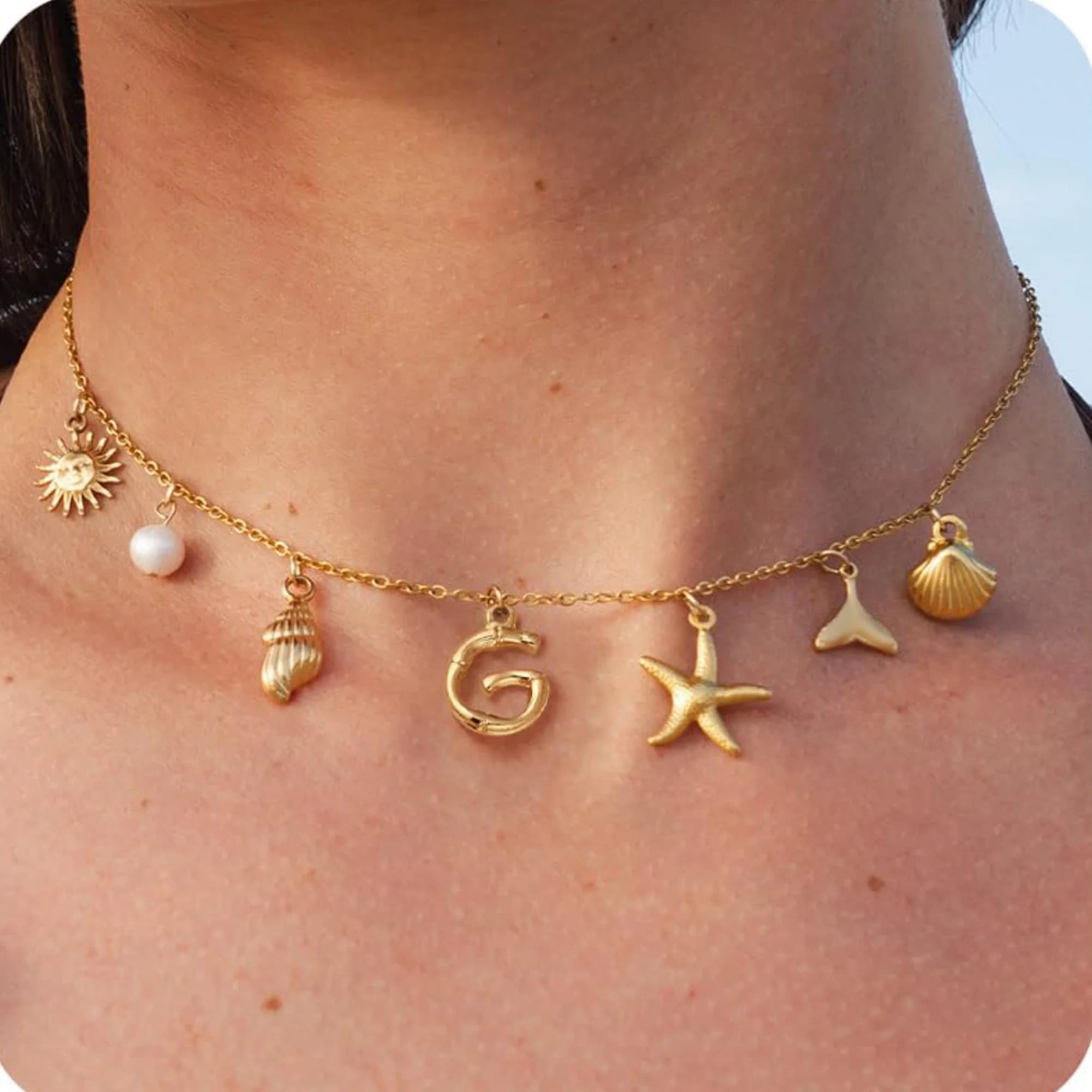 Starfish Shell Initial Necklace 18K Gold Plated Stainless Steel Waterproof — image 21