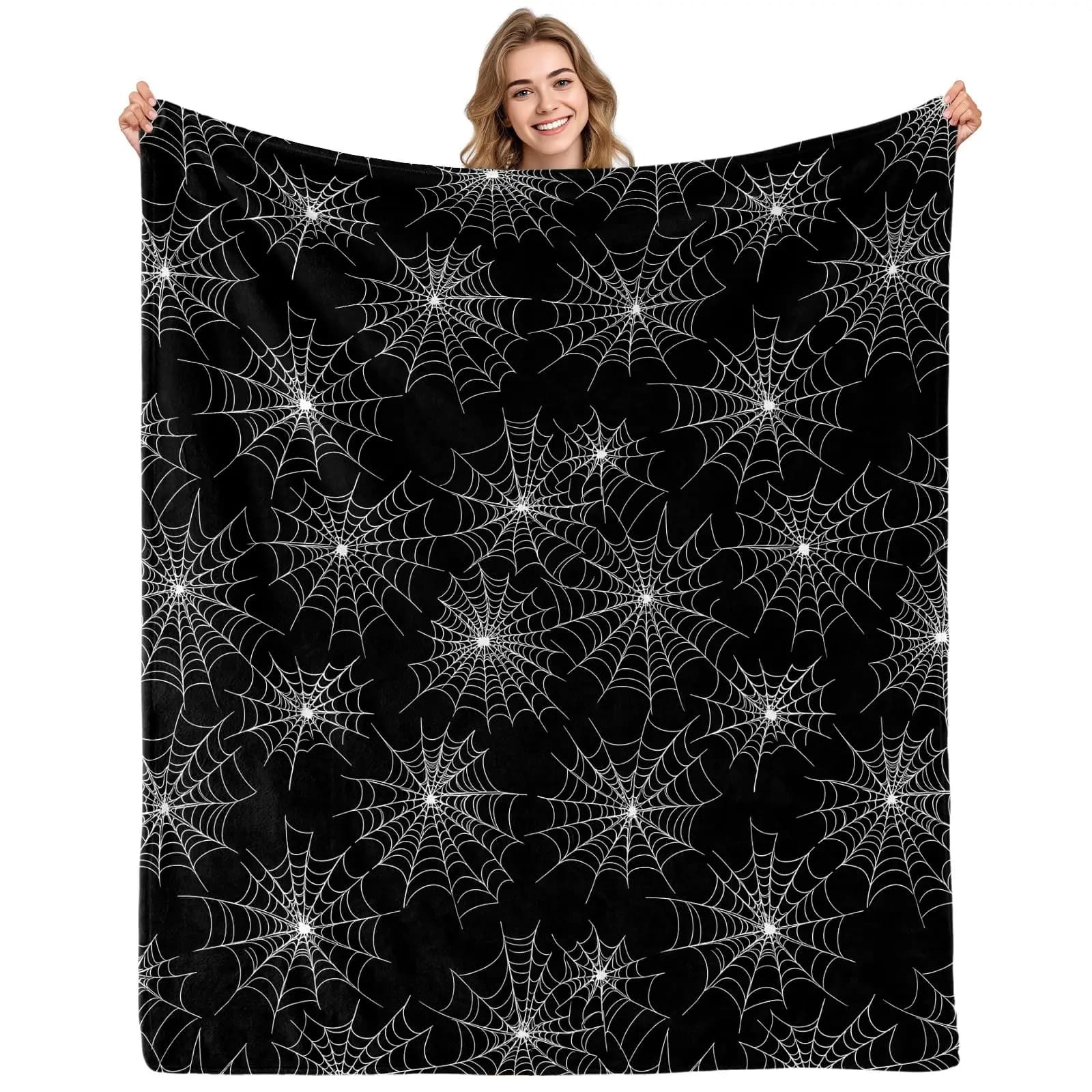 Spiderweb Pattern Throw Black White Gothic Halloween Bedding — image 7