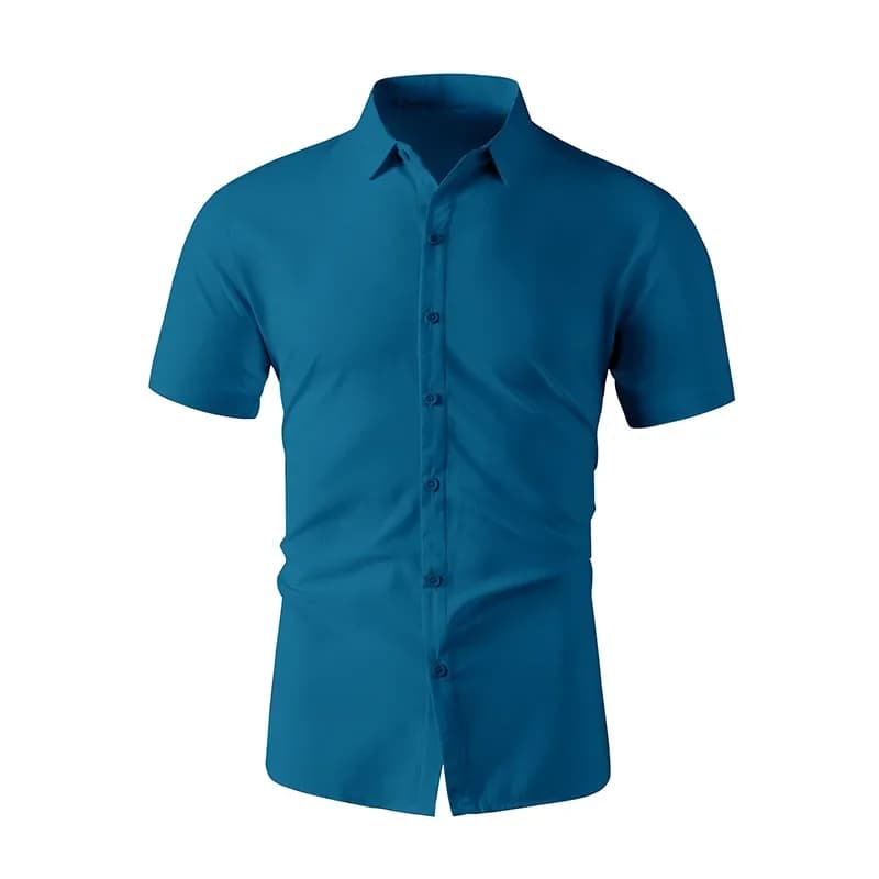 Men's Business Casual Short Sleeve Shirt Summer No-Iron Versatile Solid Colour — image 3