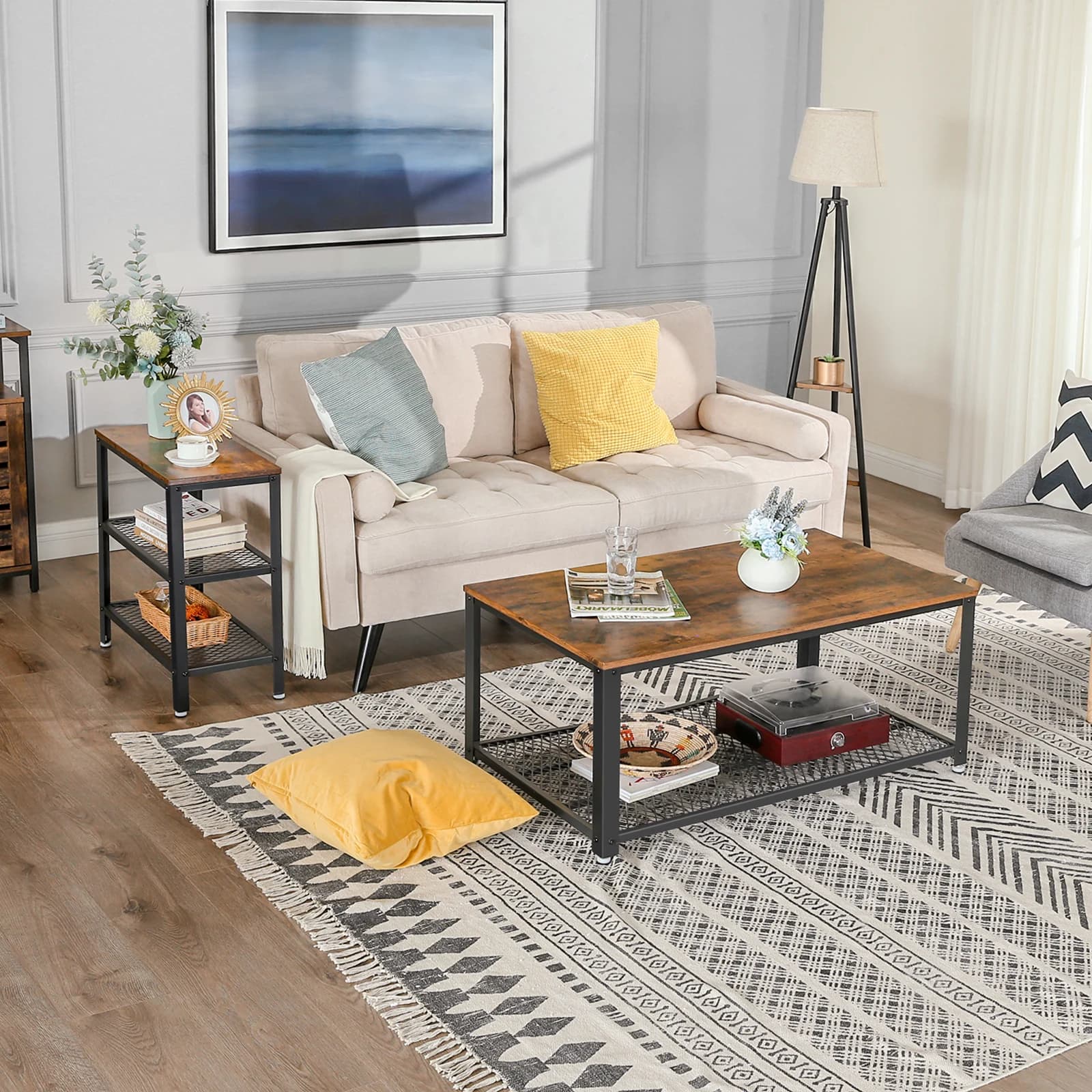 Side Table Console Table 2 Shelves Mesh Storage Hallway Living Room New VASAGLE — image 4