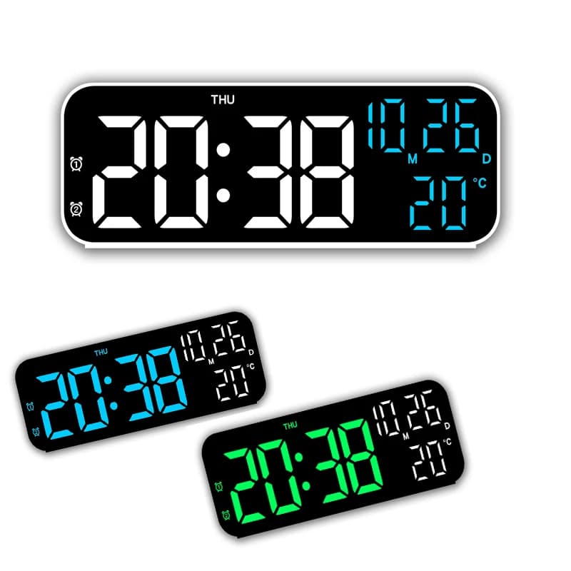 Digital Alarm Clock LED Display Temperature Date Week 12/24H Wall & Night