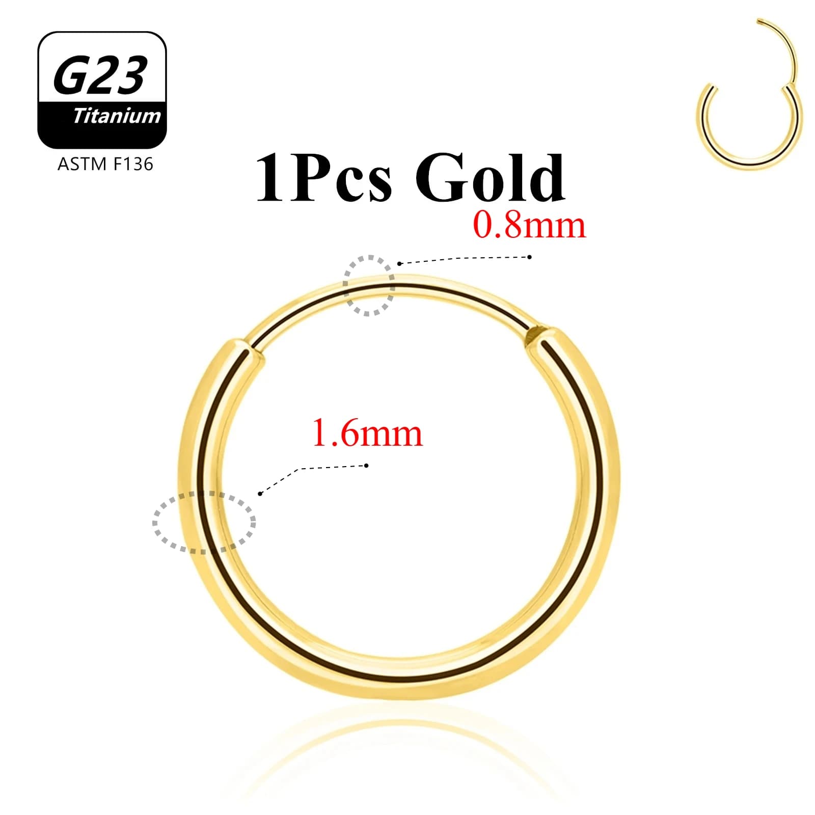 10 Pcs G23 Titanium Hoop Earrings Nose Ring ASTM F136 Body Jewellery — image 7
