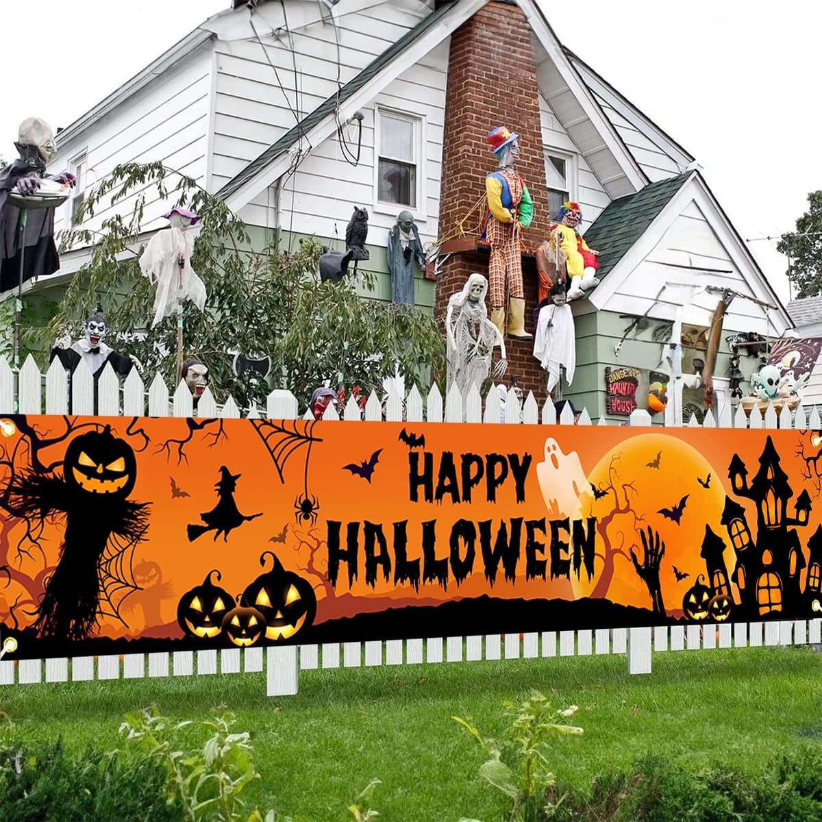 Halloween Outdoor Banner Pumpkin Bat Decoration for Home Party