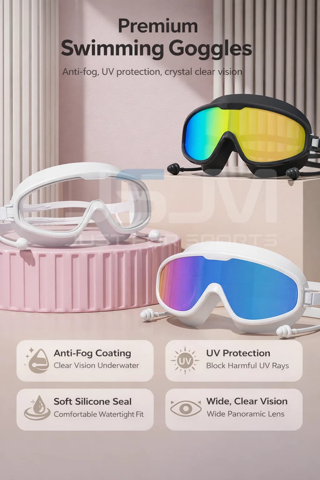 Adult Swimming Goggles Professional HD Wide View Anti-Fog UV Protection — image 3
