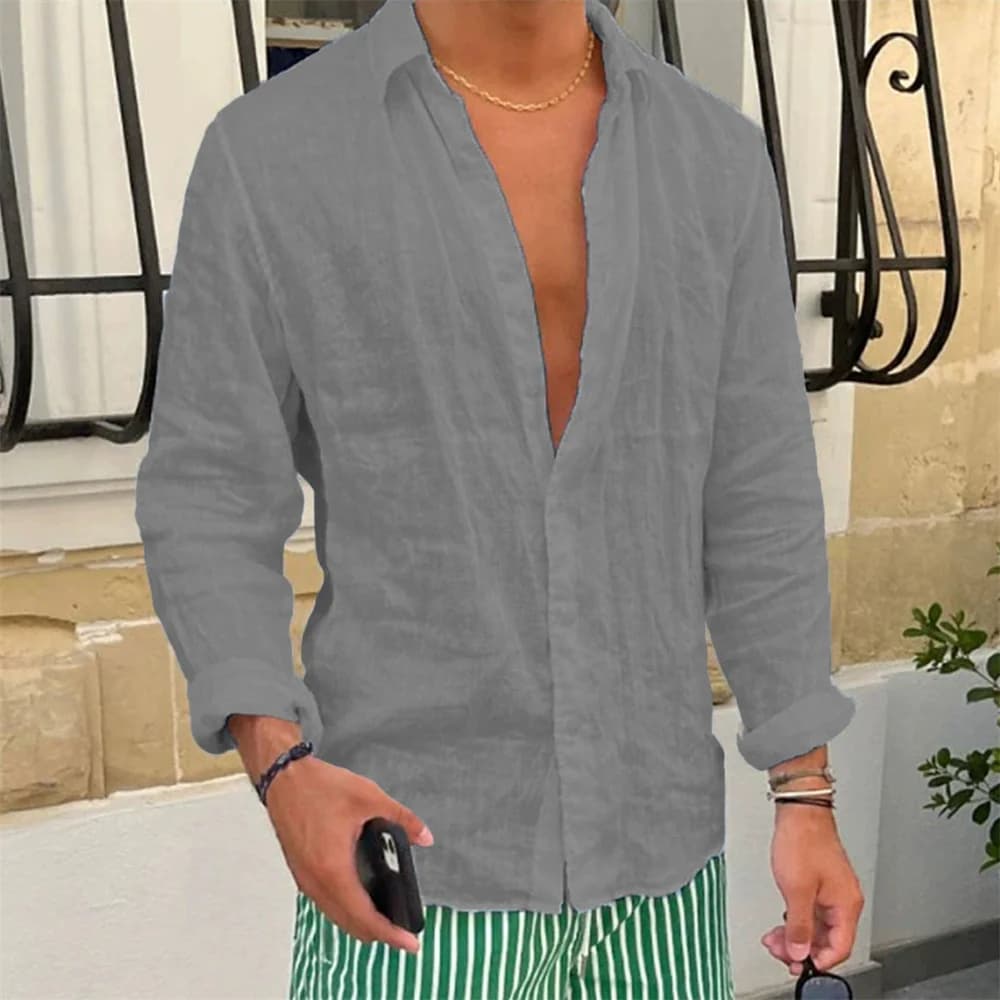 Men's Cotton Linen Shirt Long Sleeve Slim Fit Casual Button-Up Spring Top — image 7